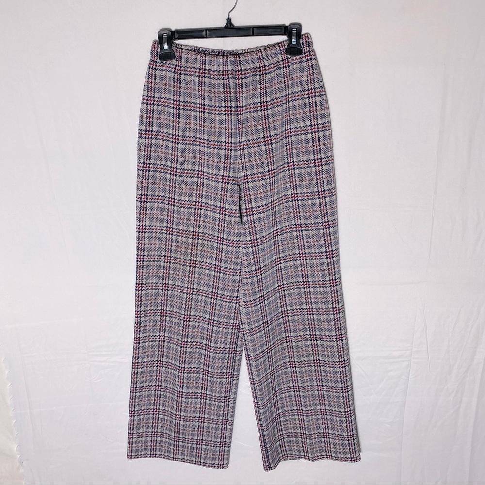 Vintage Koret of California Cream Red Navy Plaid Elastic Waist Wide Leg Pants S